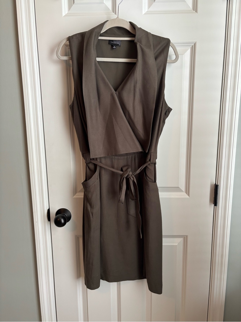 The Limited Olive Sleeveless Wrap Dress with Waist Tie